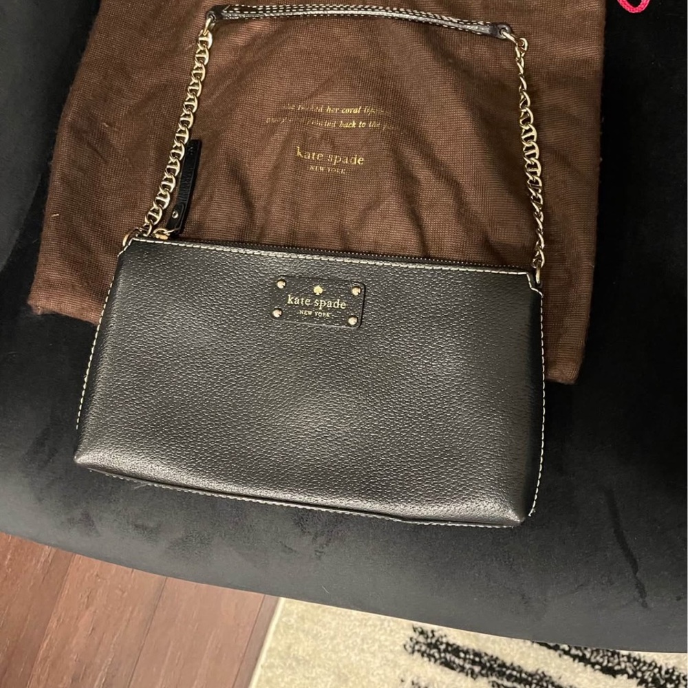 Kate Spade Black Leather Clutch with Gold Chain